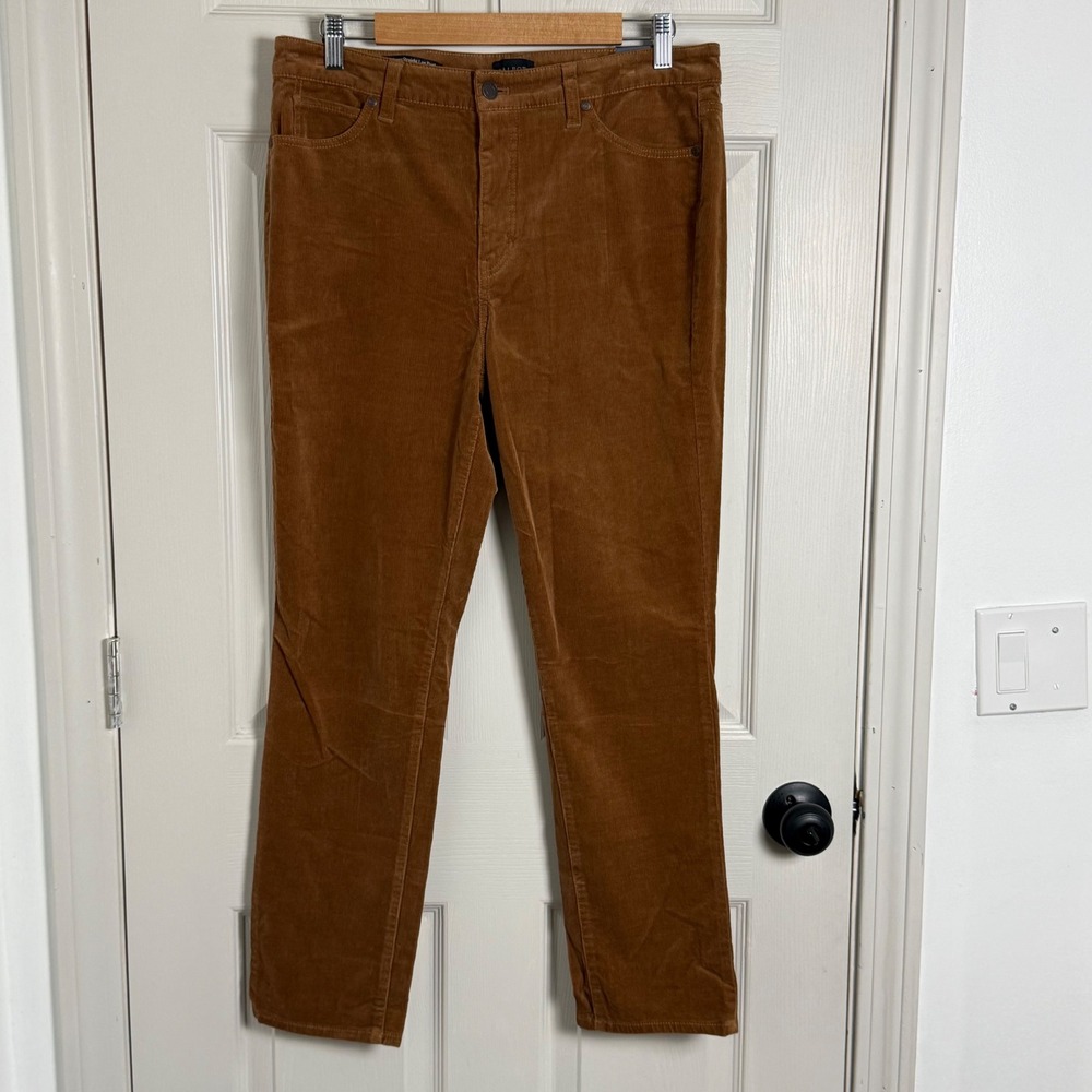 Talbots Corduroy Straight Leg Pants 10P Camel Brown Slimming Panel High Rise NWT